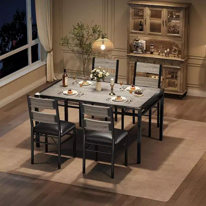 Set tavolo da pranzo marrone/grigio con sedie imbottite, 3 o 5 pezzi
