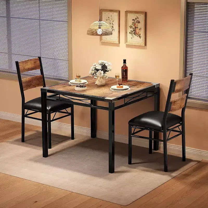 Set tavolo da pranzo marrone/grigio con sedie imbottite, 3 o 5 pezzi