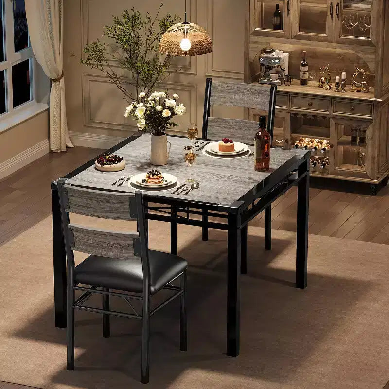 Set tavolo da pranzo marrone/grigio con sedie imbottite, 3 o 5 pezzi