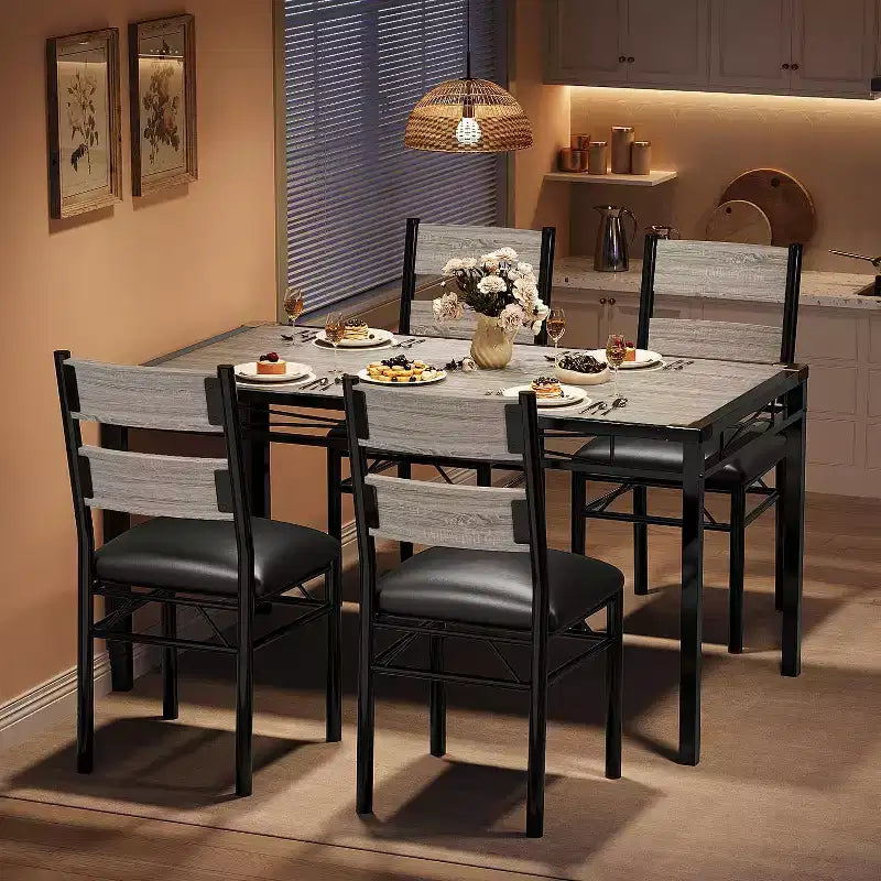 Set tavolo da pranzo marrone/grigio con sedie imbottite, 3 o 5 pezzi