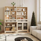Mobile Dispensa Freestanding da Cucina Bianco/Legno con Ante in Vetro e Cassetto, Montaggio 1 Persona