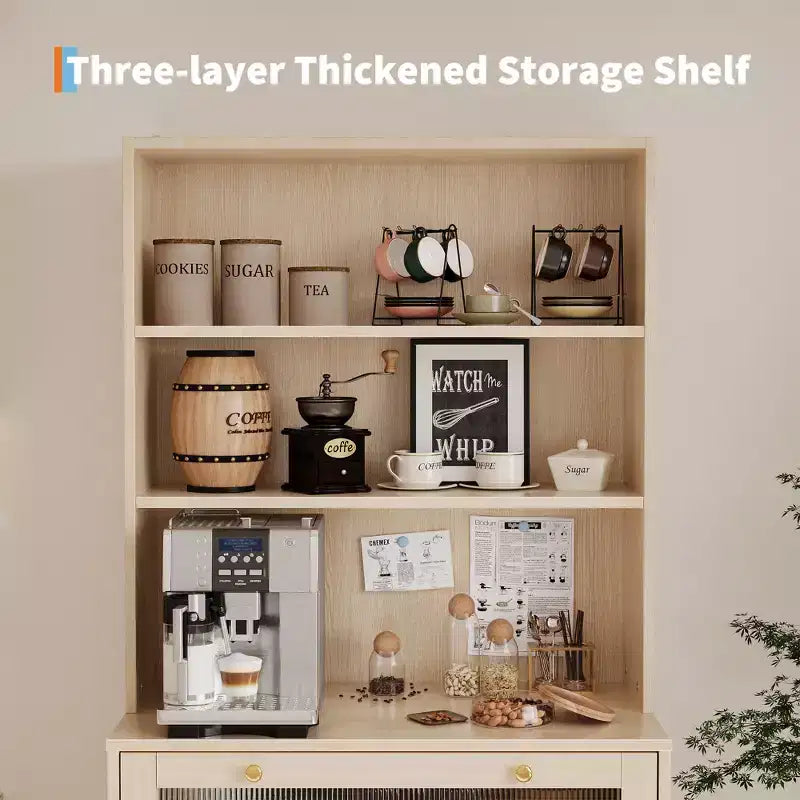 Mobile Dispensa Freestanding da Cucina Bianco/Legno con Ante in Vetro e Cassetto, Montaggio 1 Persona