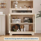 Mobile Dispensa Freestanding da Cucina Bianco/Legno con Ante in Vetro e Cassetto, Montaggio 1 Persona