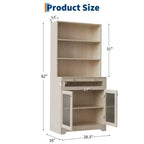 Mobile Dispensa Freestanding da Cucina Bianco/Legno con Ante in Vetro e Cassetto, Montaggio 1 Persona