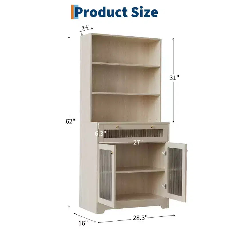 Mobile Dispensa Freestanding da Cucina Bianco/Legno con Ante in Vetro e Cassetto, Montaggio 1 Persona