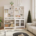 Mobile Dispensa Freestanding da Cucina Bianco/Legno con Ante in Vetro e Cassetto, Montaggio 1 Persona