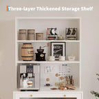 Mobile Dispensa Freestanding da Cucina Bianco/Legno con Ante in Vetro e Cassetto, Montaggio 1 Persona