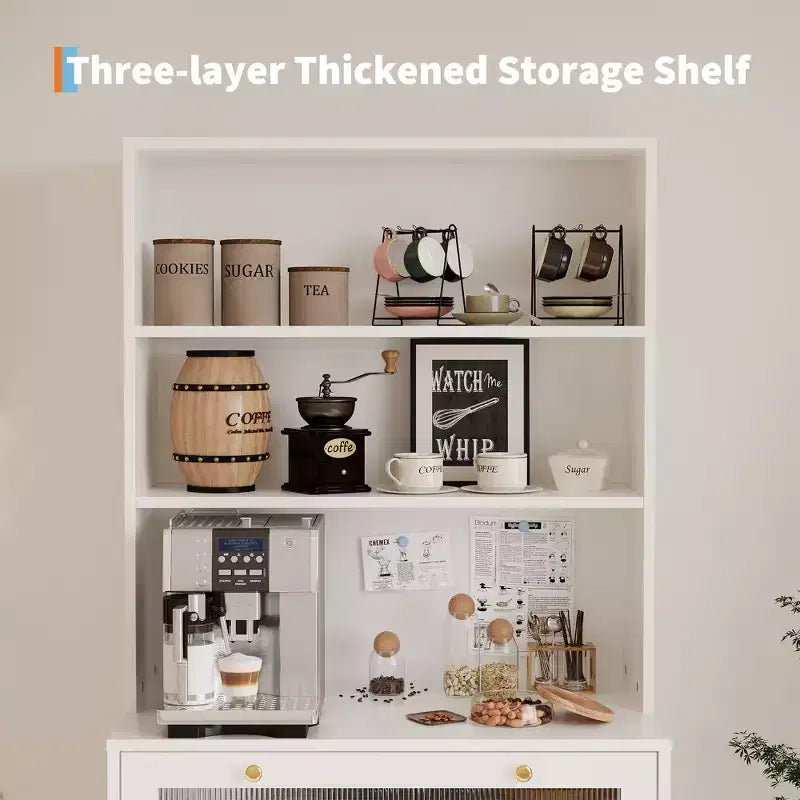 Mobile Dispensa Freestanding da Cucina Bianco/Legno con Ante in Vetro e Cassetto, Montaggio 1 Persona