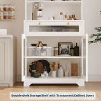 Mobile Dispensa Freestanding da Cucina Bianco/Legno con Ante in Vetro e Cassetto, Montaggio 1 Persona