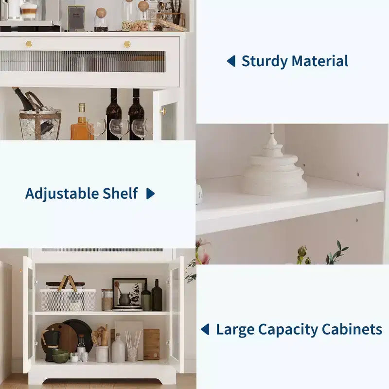 Mobile Dispensa Freestanding da Cucina Bianco/Legno con Ante in Vetro e Cassetto, Montaggio 1 Persona