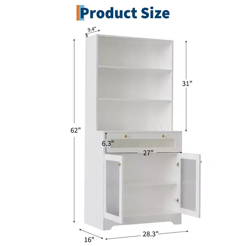 Mobile Dispensa Freestanding da Cucina Bianco/Legno con Ante in Vetro e Cassetto, Montaggio 1 Persona