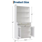 Mobile Dispensa Freestanding da Cucina Bianco/Legno con Ante in Vetro e Cassetto, Montaggio 1 Persona
