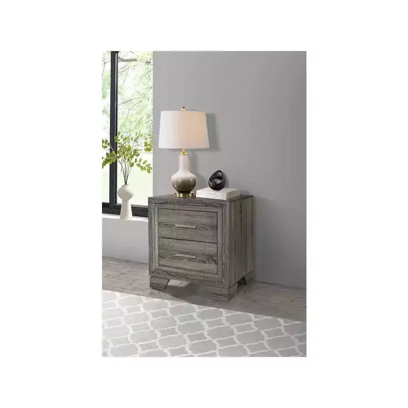 Comodino a 2 cassetti in rovere marrone con gambe affusolate, 1 persona