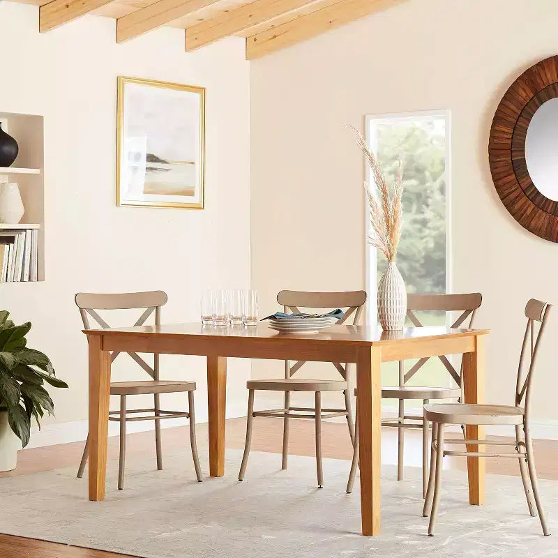 Tavolo da pranzo rettangolare 36"x60", piano in legno massello, 4 posti – Bianco lino / Mogano / Quercia