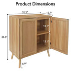 Credenza Marrone Naturale a 2 Ante in Rattan con Ripiano Regolabile, 1 Pezzo