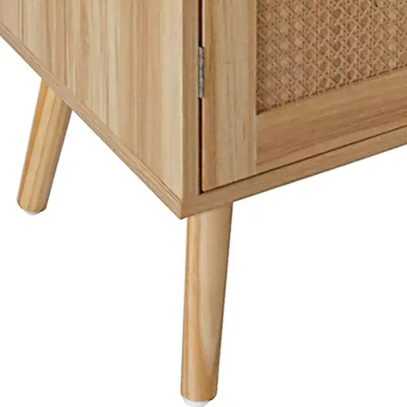 Credenza Marrone Naturale a 2 Ante in Rattan con Ripiano Regolabile, 1 Pezzo
