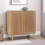 Credenza Marrone Naturale a 2 Ante in Rattan con Ripiano Regolabile, 1 Pezzo