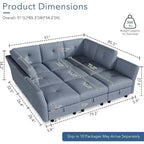 Divano componibile a U in velluto blu, a 9 posti con pouf