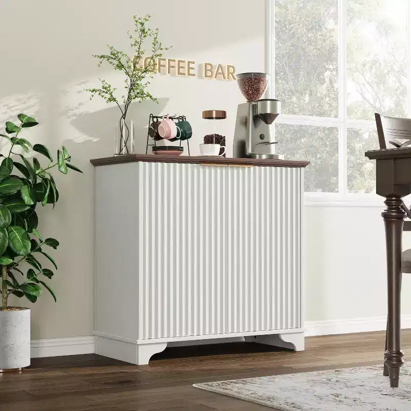 Mobile credenza con 2 ante, a listelli neri / rovere / bianchi – Montaggio da parte di un singolo utente