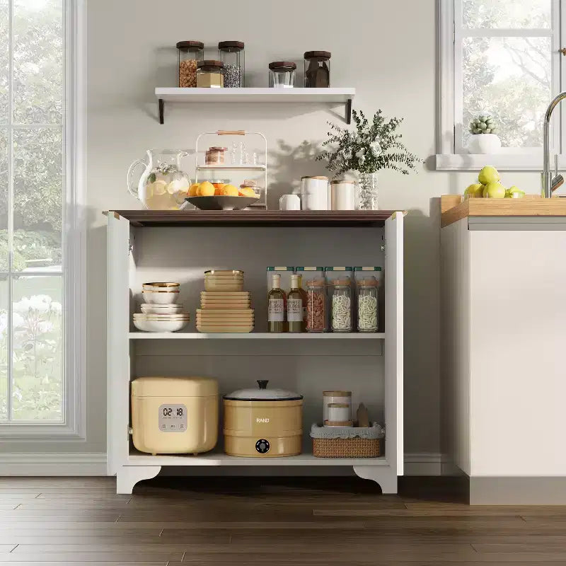 Mobile credenza con 2 ante, a listelli neri / rovere / bianchi – Montaggio da parte di un singolo utente