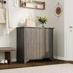 Mobile credenza con 2 ante, a listelli neri / rovere / bianchi – Montaggio da parte di un singolo utente