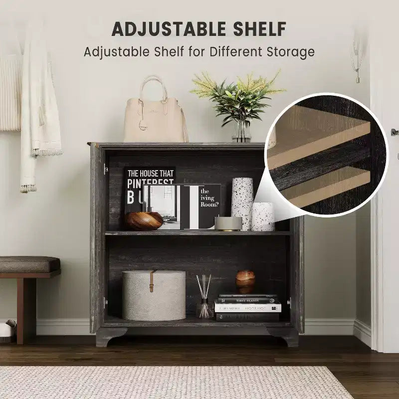 Mobile credenza con 2 ante, a listelli neri / rovere / bianchi – Montaggio da parte di un singolo utente