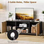 Mobile TV in Rattan Quercia Nera con 2 Armadietti e 2 Ripiani Aperti – Adatto per TV fino a 75"