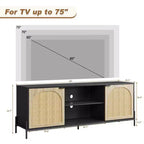 Mobile TV in Rattan Quercia Nera con 2 Armadietti e 2 Ripiani Aperti – Adatto per TV fino a 75"