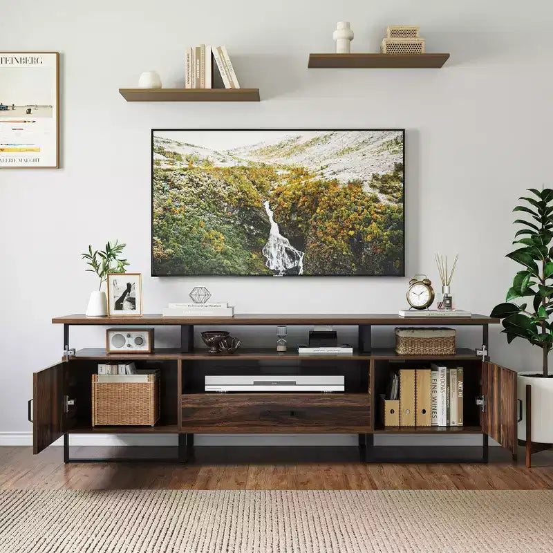 Mobile TV Industriale Marrone Rustico di Metà Secolo per TV fino a 75", Montaggio a 1 Persona