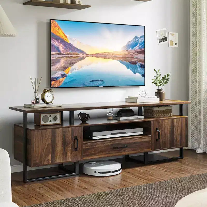 Mobile TV Industriale Marrone Rustico di Metà Secolo per TV fino a 75", Montaggio a 1 Persona