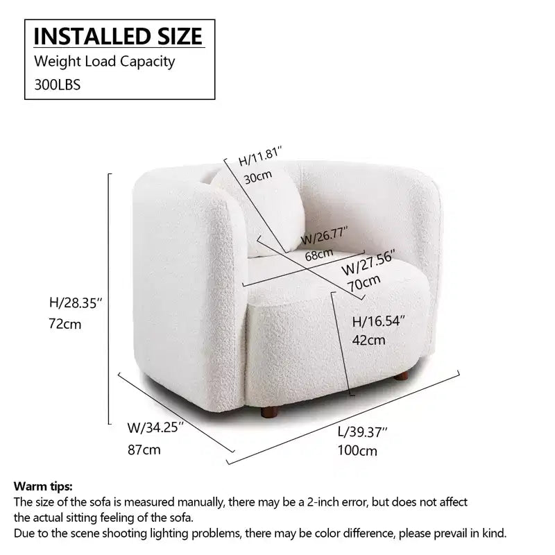 Poltrona d'accento in Bouclé Beige/Bianco, stile Japandi, 1 posto