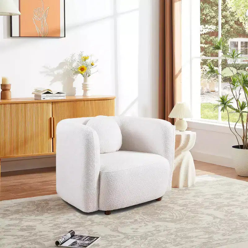 Poltrona d'accento in Bouclé Beige/Bianco, stile Japandi, 1 posto