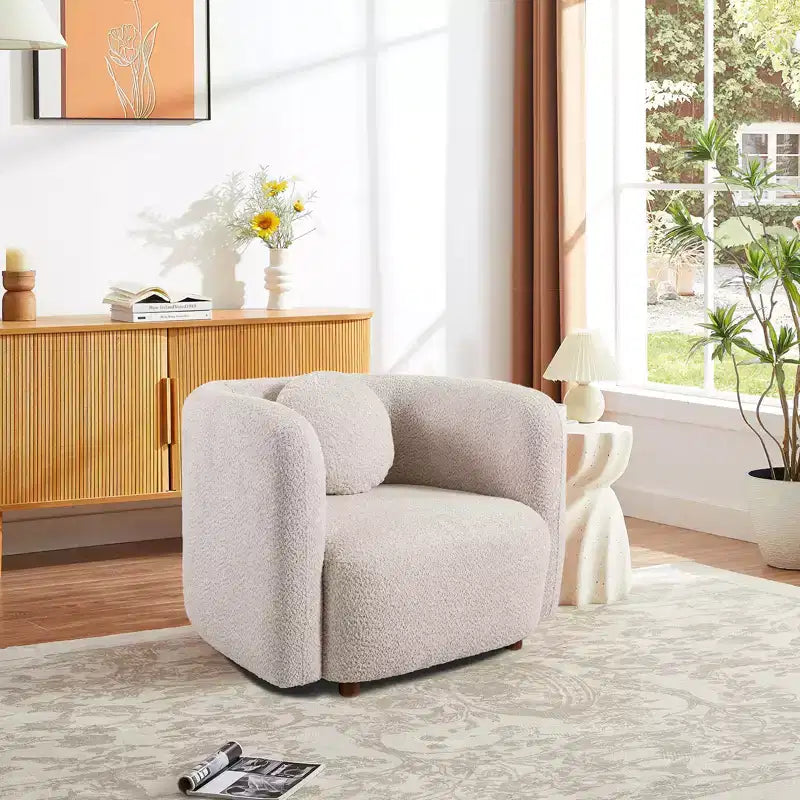 Poltrona d'accento in Bouclé Beige/Bianco, stile Japandi, 1 posto