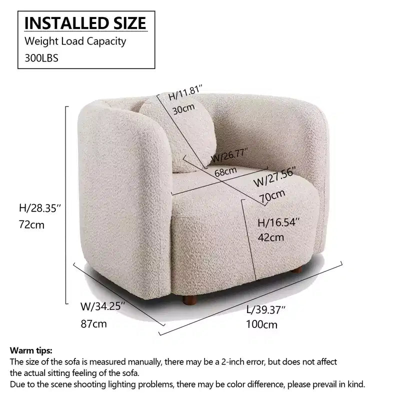 Poltrona d'accento in Bouclé Beige/Bianco, stile Japandi, 1 posto
