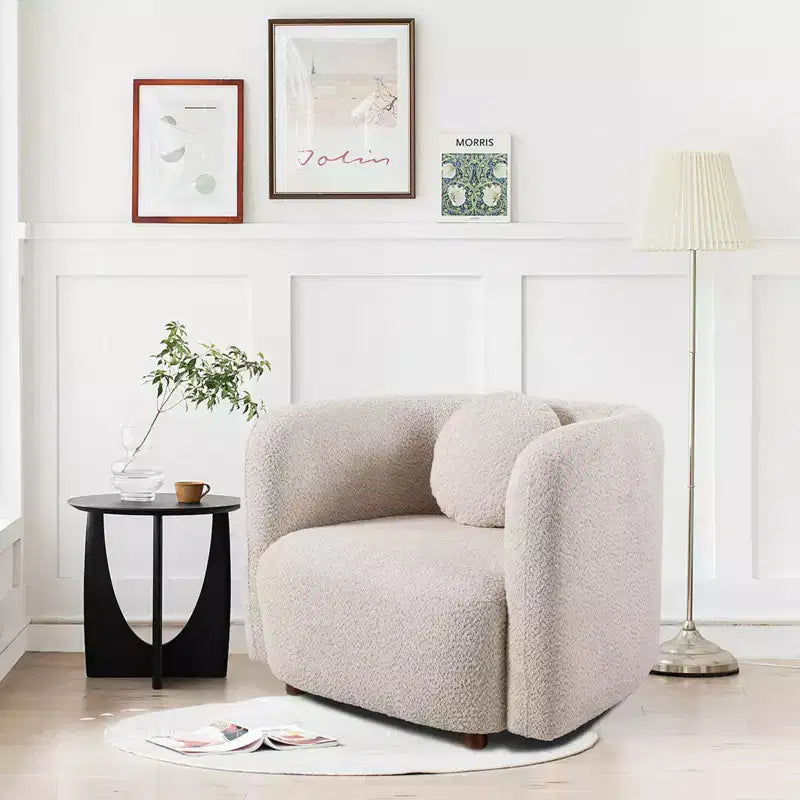 Poltrona d'accento in Bouclé Beige/Bianco, stile Japandi, 1 posto