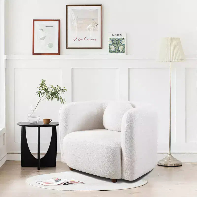 Poltrona d'accento in Bouclé Beige/Bianco, stile Japandi, 1 posto