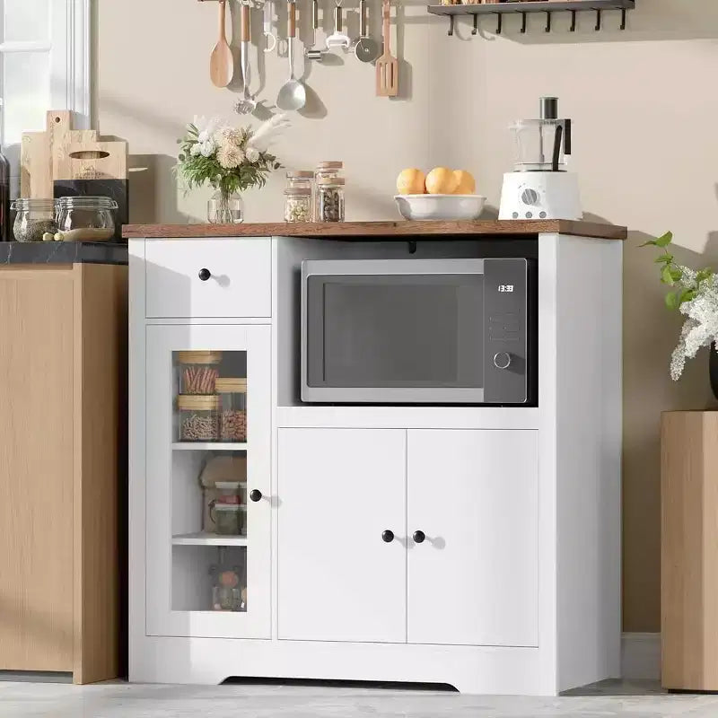 Credenza da cucina moderna con cassetto e doppia anta – Nero / Noce+Bianco / Colore legno – Per 1 utente