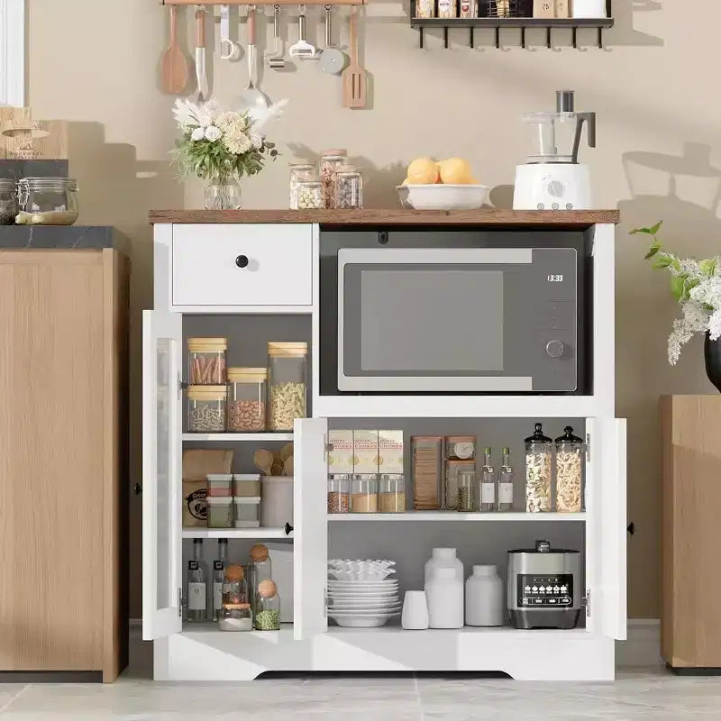 Credenza da cucina moderna con cassetto e doppia anta – Nero / Noce+Bianco / Colore legno – Per 1 utente