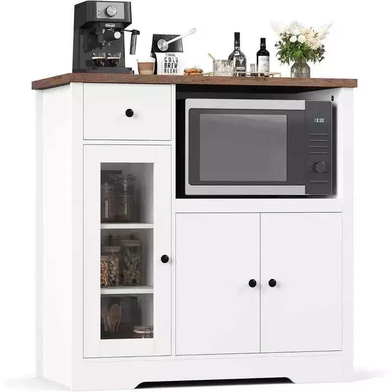 Credenza da cucina moderna con cassetto e doppia anta – Nero / Noce+Bianco / Colore legno – Per 1 utente