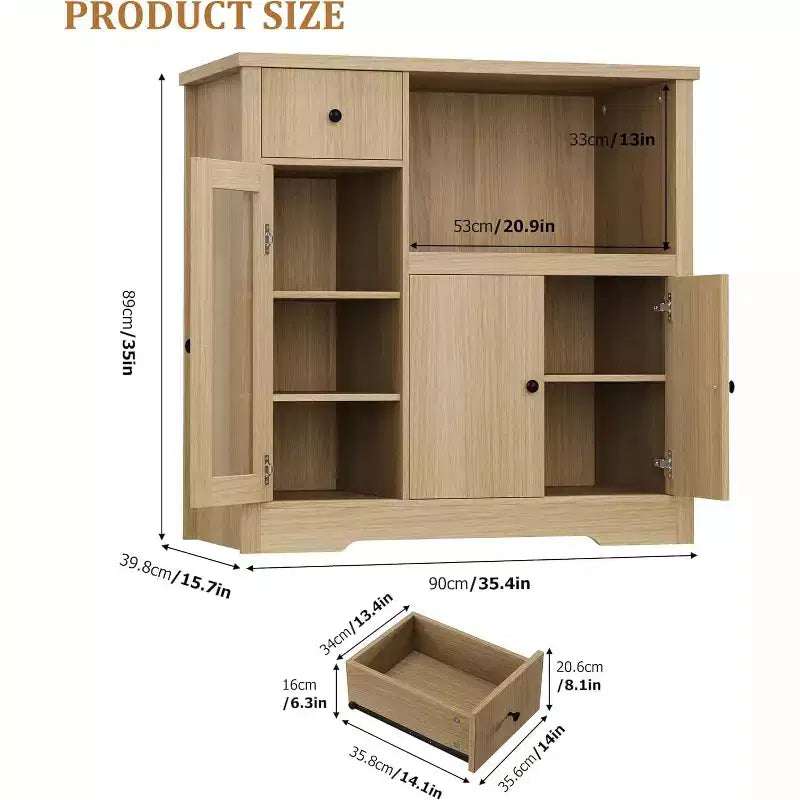 Credenza da cucina moderna con cassetto e doppia anta – Nero / Noce+Bianco / Colore legno – Per 1 utente