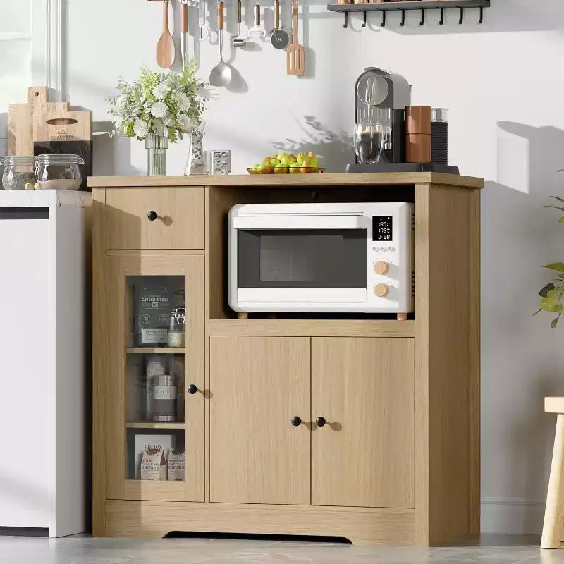 Credenza da cucina moderna con cassetto e doppia anta – Nero / Noce+Bianco / Colore legno – Per 1 utente