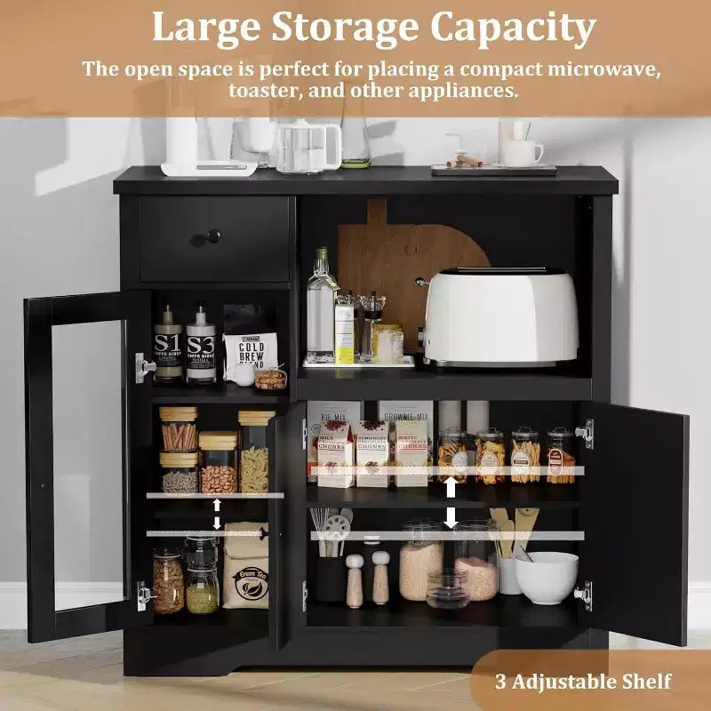Credenza da cucina moderna con cassetto e doppia anta – Nero / Noce+Bianco / Colore legno – Per 1 utente