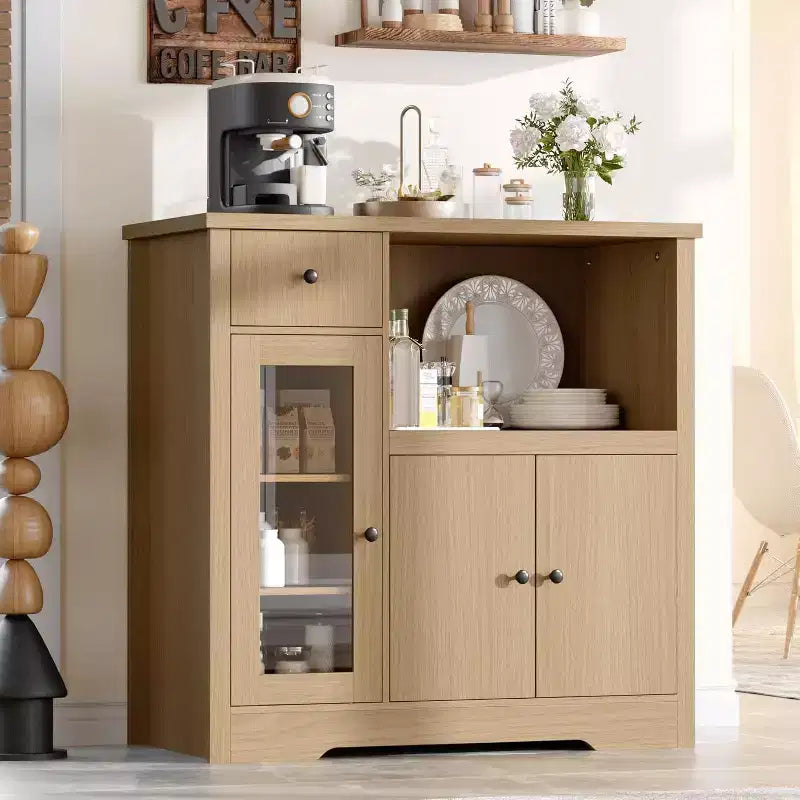 Credenza da cucina moderna con cassetto e doppia anta – Nero / Noce+Bianco / Colore legno – Per 1 utente