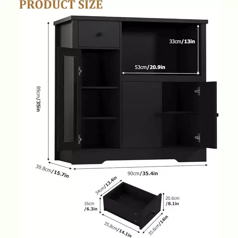 Credenza da cucina moderna con cassetto e doppia anta – Nero / Noce+Bianco / Colore legno – Per 1 utente
