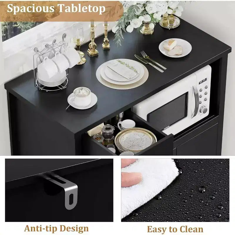 Credenza da cucina moderna con cassetto e doppia anta – Nero / Noce+Bianco / Colore legno – Per 1 utente