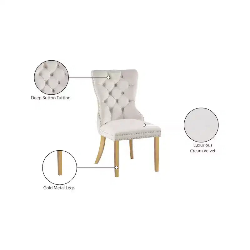Sedia da pranzo in velluto, set da 2 – Nero/Crema/Grigio con telaio color oro