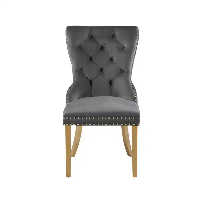 Sedia da pranzo in velluto, set da 2 – Nero/Crema/Grigio con telaio color oro