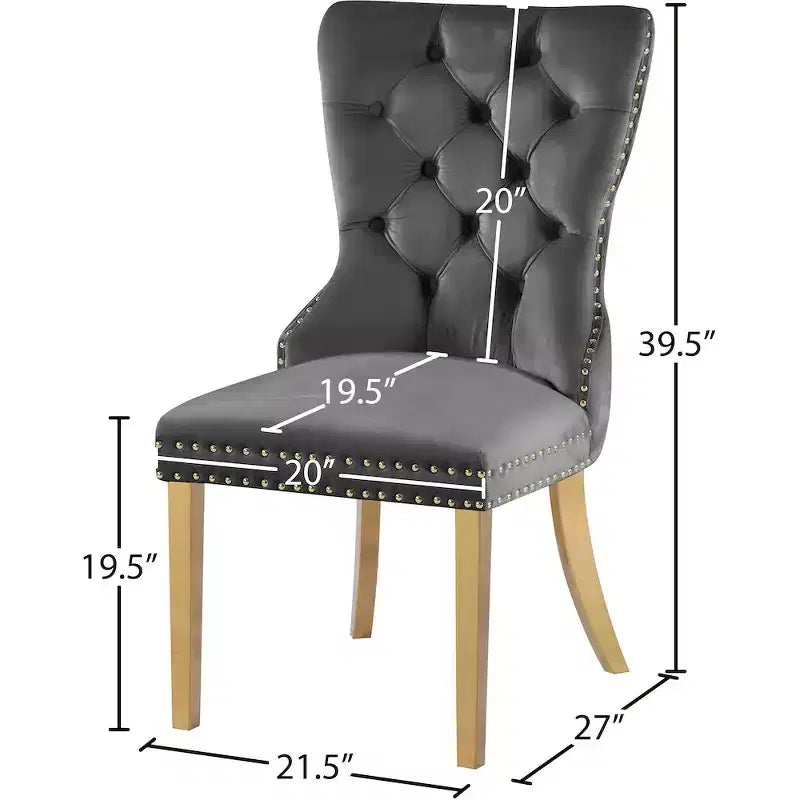 Sedia da pranzo in velluto, set da 2 – Nero/Crema/Grigio con telaio color oro