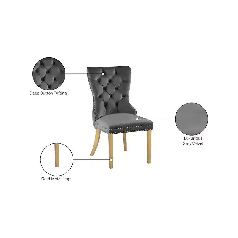 Sedia da pranzo in velluto, set da 2 – Nero/Crema/Grigio con telaio color oro