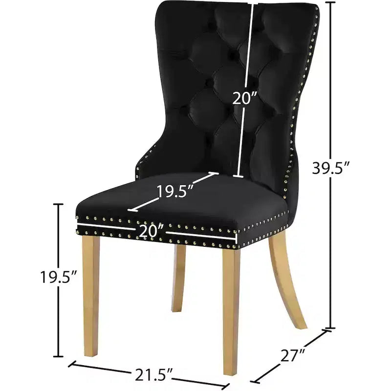Sedia da pranzo in velluto, set da 2 – Nero/Crema/Grigio con telaio color oro